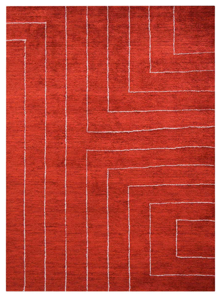 HAND KNOTTED LOOM SILK ECO-FRIENDLY AREA RUGS-Rectangle,Red Beige,Geometric
