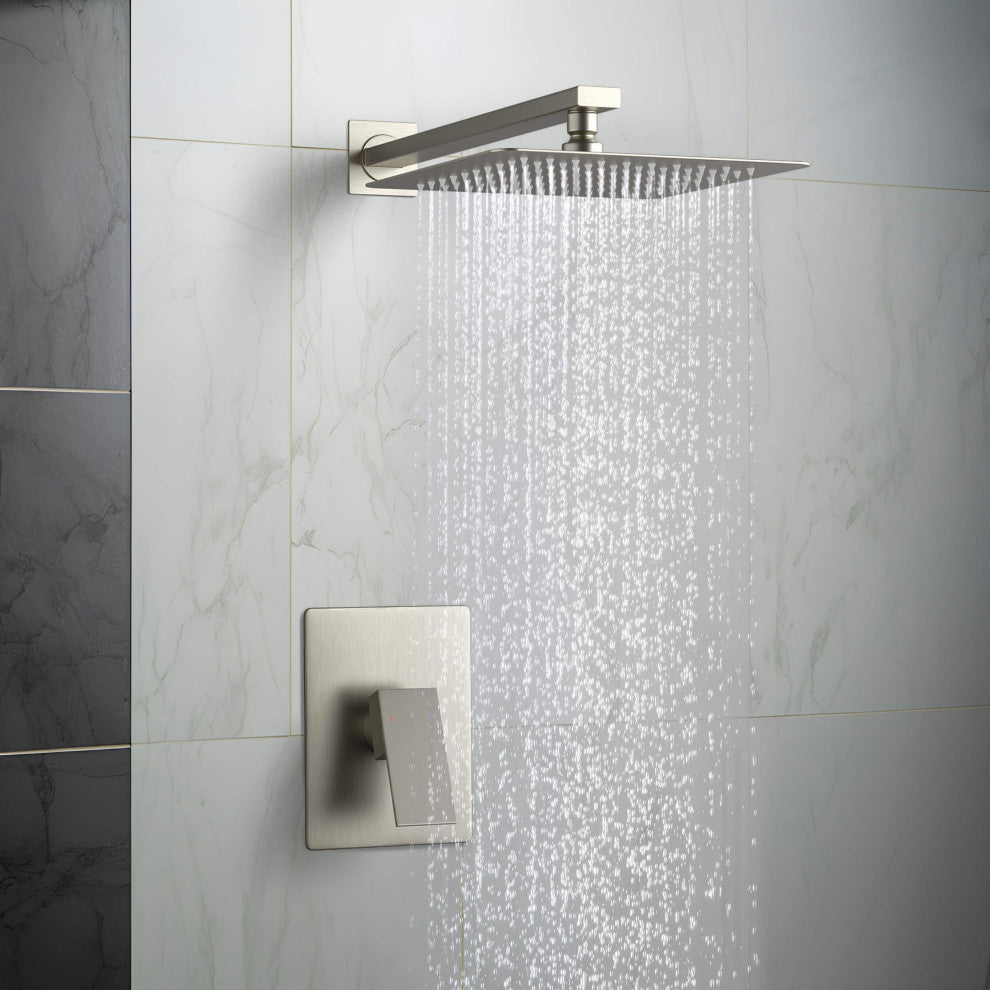 Cube Single Function Shower System, Rough, Valve, Brushed Nickel