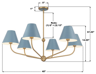 Crystorama Lighting Group XAV-B9316 Xavier 6 Light 40"W - Vibrant Gold / Blue