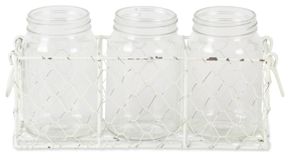 Antique White Flatware Caddy With Clear Jars