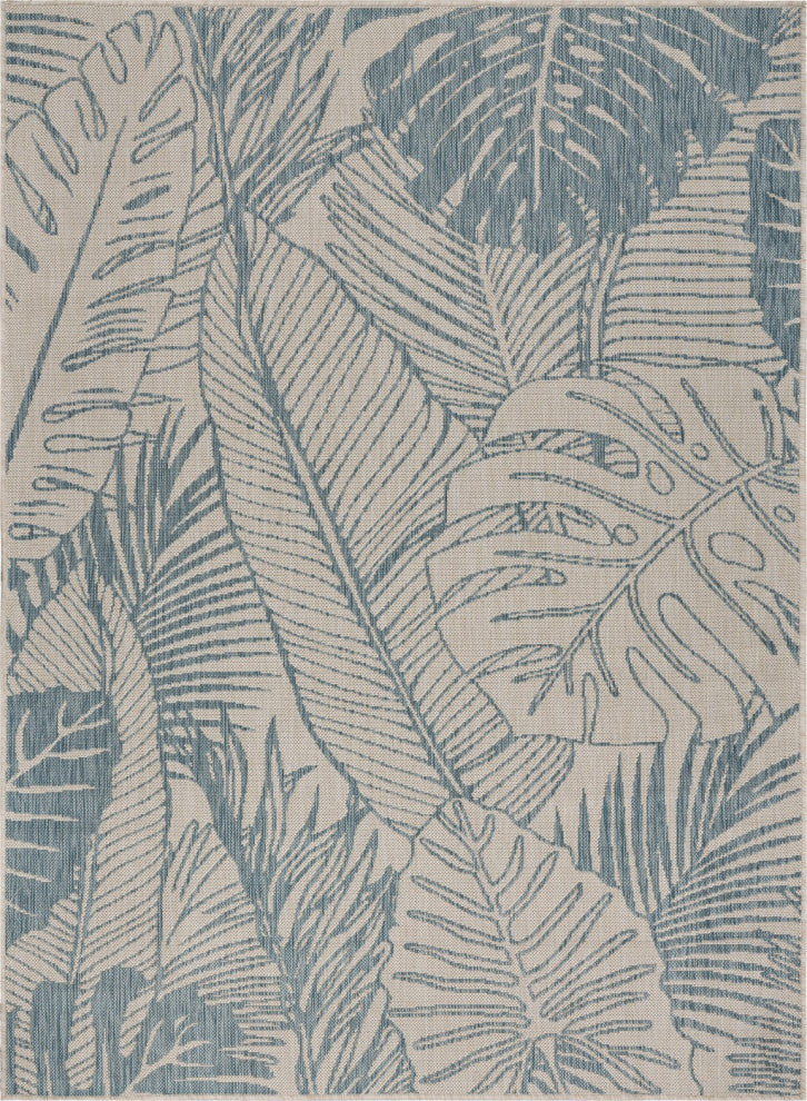 5" x 7" Teal Tropical Indoor Outdoor Area Rug