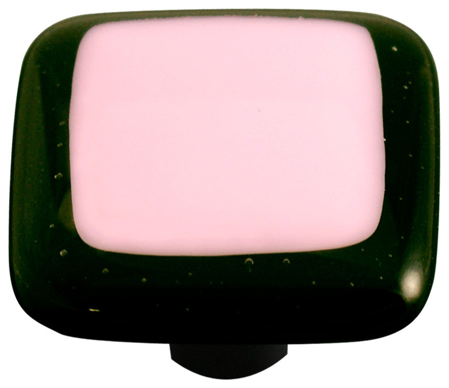 Art Glass Bordered Knob, Black Post, Black Border Petal Pink