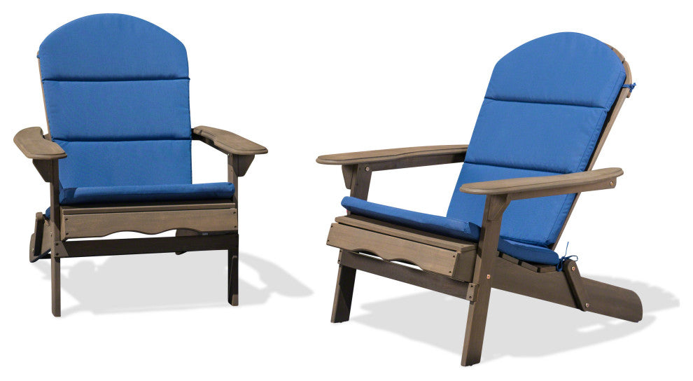 GDF Studio Amenda Outdoor Acacia Adirondack Chairs With Cushions, Set of 2, Gray/Navy Blue