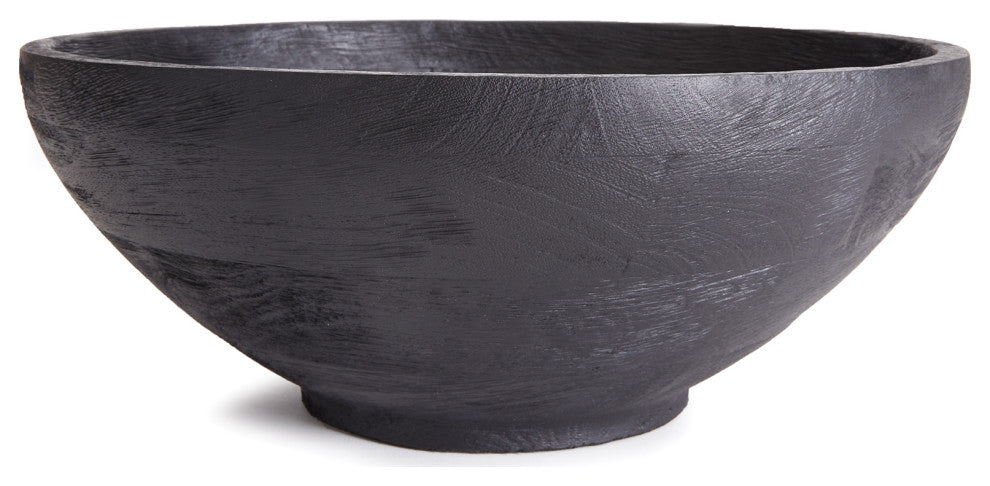 Contemporary Farmhouse Black Wood Serving Bowl 14 in Minimalist Salad Modern