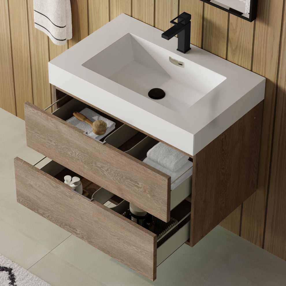 Boutique Bath Vanity, Butternut, 30", Single Sink, Wall Mount