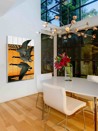 "Journal Geese" Painting Print on White Wood