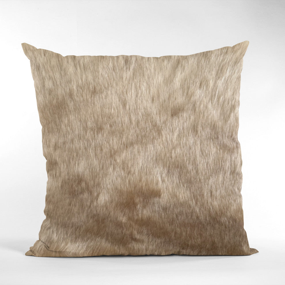 Plutus Brown Gold Rabbit Faux Fur Luxury Throw Pillow, Brown Gold, 22" x 22"
