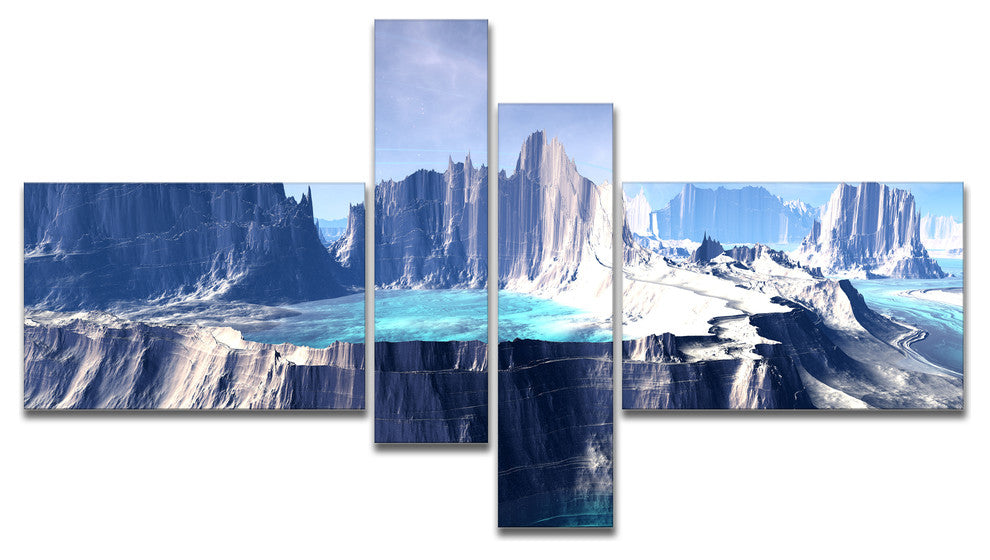3D Rendered Fantasy Alien Planet, Large Landscape Canvas Art, 60"x32", 4 panels