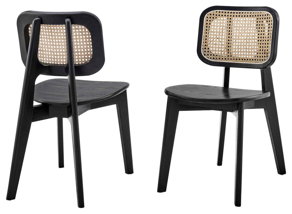 Side Dining Chair, Set of 2, Black, Wood, Modern, Cafe Bistro Hospitality