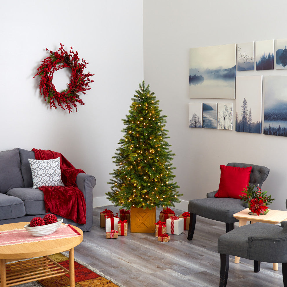 6' Manchester Fir Faux Xmas Tree W/Multifunction Lights & Bendable Branches