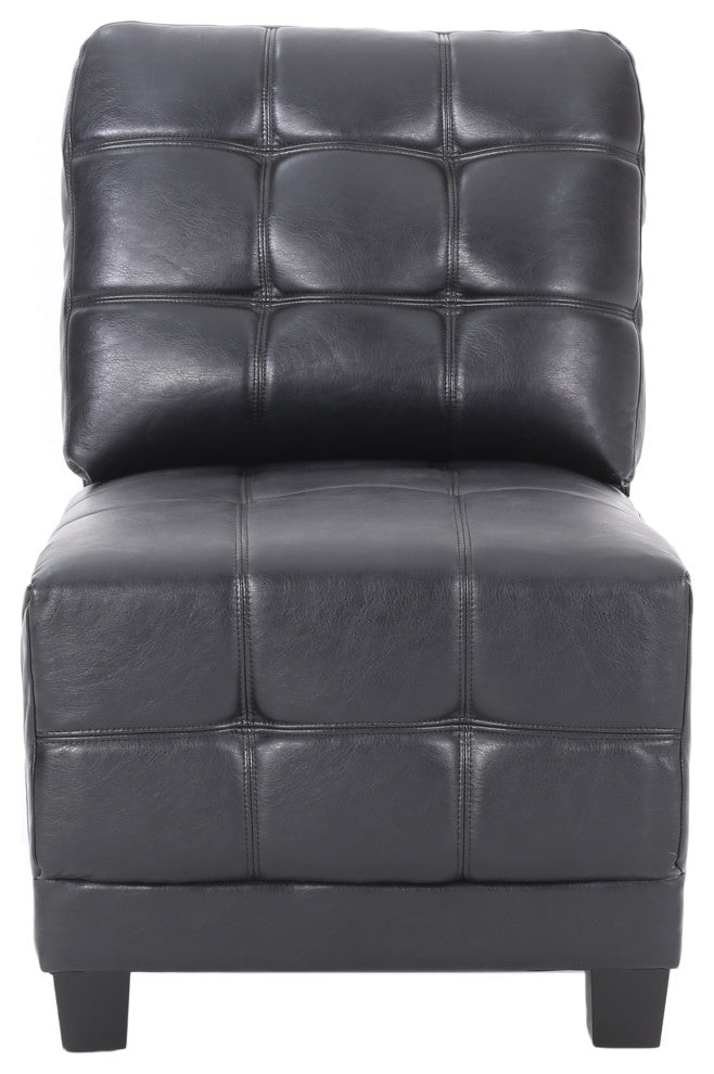 Littell Faux Leather 4 Seater Sofa, Chaise Sectional, Ottoman, Midnight + Dark B