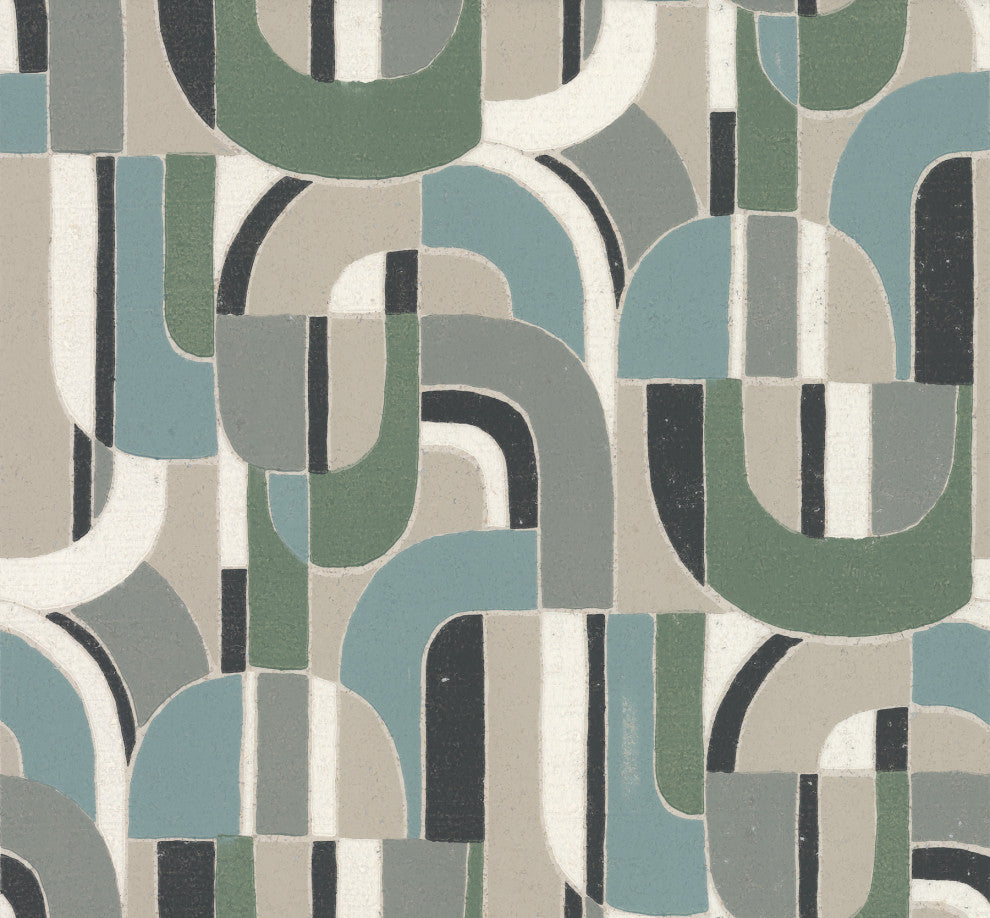 Dark Blue & Green Sculptural Garden Wallpaper