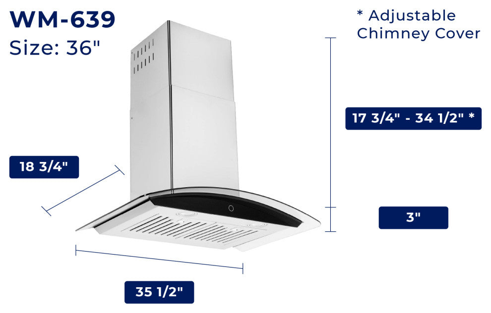 Hauslane | Chef Series Range Hood WM-639 European Style Kitchen Extractor, 36"