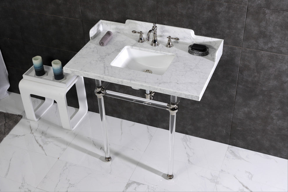 Kingston Brass LMS36MASQ6 36" Carrara Marble Console Sink, Acrylic Legs