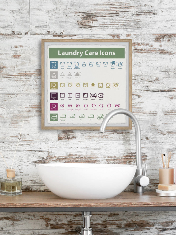 "Laundry Care Icons" Framed Painting Print, 18x18