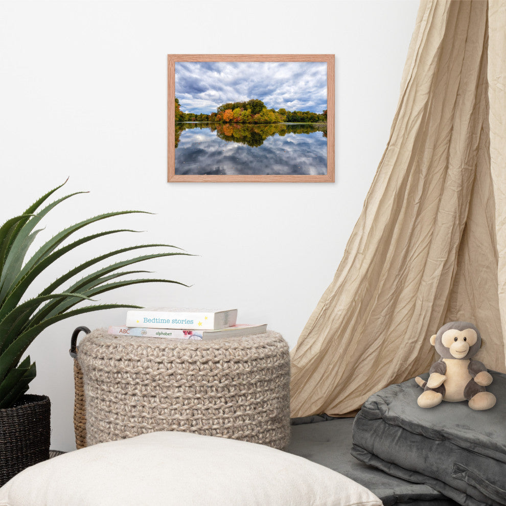 Autumn Reflections Rural Landscape Framed Photo Paper Wall Art Prints, Red Oak, 12" X 16"