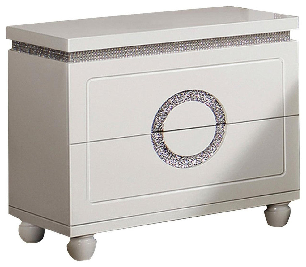 Wooden Nightstand with Two Drawers, Glossy White