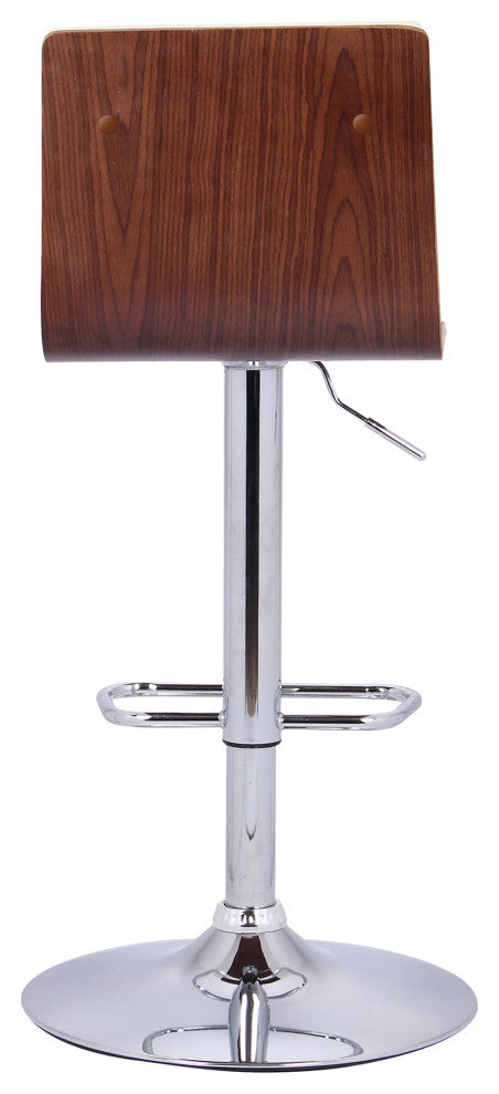 Cream Faux Leather Walnut and Chrome Adjustable Swivel Bar Stool
