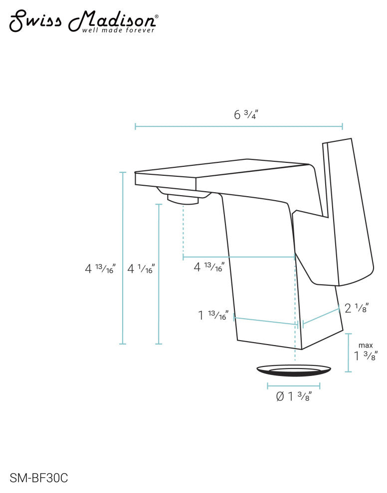 Carre Single Hole Single Handle Bathroom Faucet, Chrome