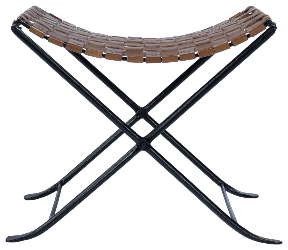 Karma Brown Woven Leather Stool