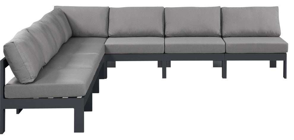 Nizuc Water Resistant Patio L-Shaped Modular Sectional, Gray, 7-Piece: 6 Armless Chair, 1 Corner Chair, Dark Gray Aluminum Frame