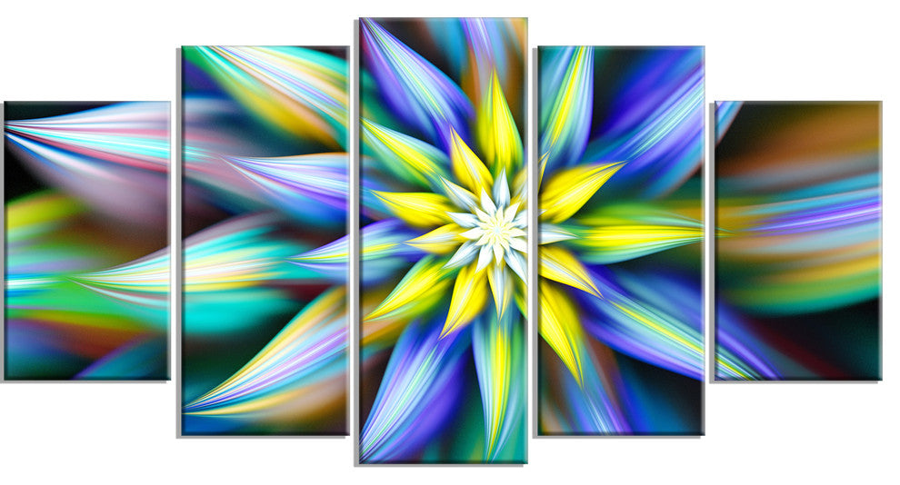Dancing Multi Color Flower Petals, Floral Canvas Art Print, 60"x32", 5 Panels