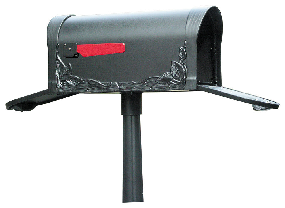 Floral Curbside Mailbox with Two Doors, Black