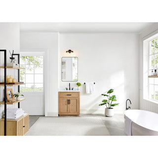 Gavino Vanity With Grain White Composite Stone Top, Light Brown/Matte Black, 30", No Mirror