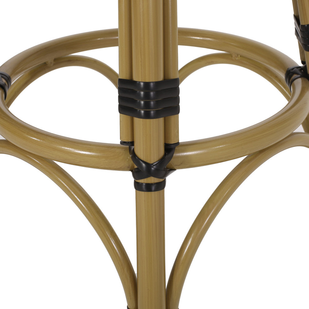 Dohney Outdoor French Aluminum 29.5" Barstools, Set of 4, Black/White/Bamboo Finish
