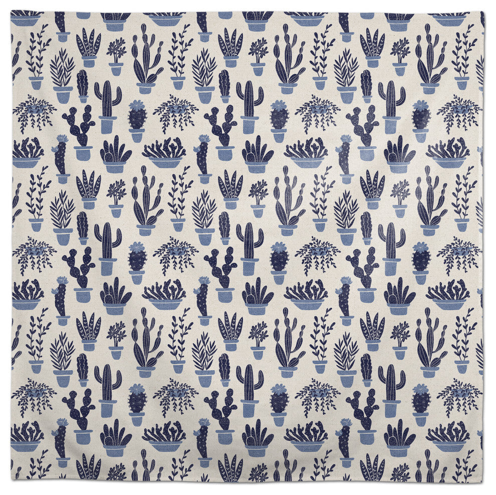 Houseplants On Linen Blue 2 58x58 Tablecloth