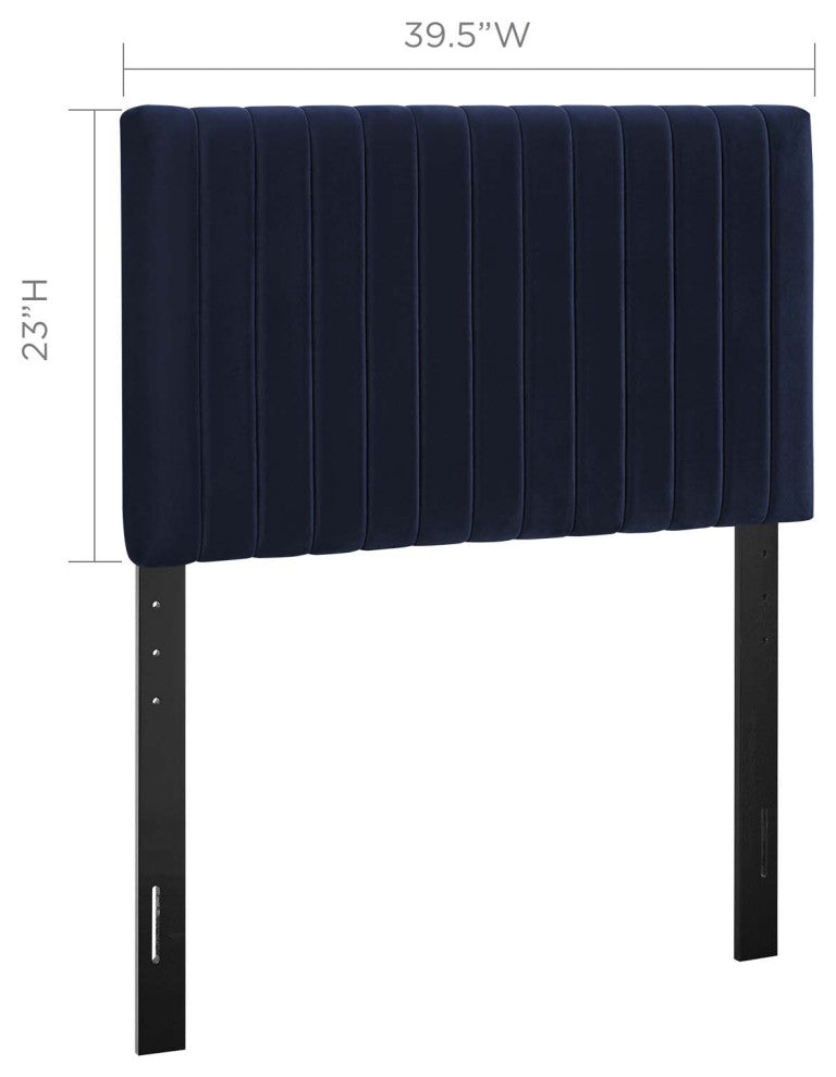 Contemporary Modern Bedroom Twin Size Headbaord, Velvet Fabric, Navy Blue