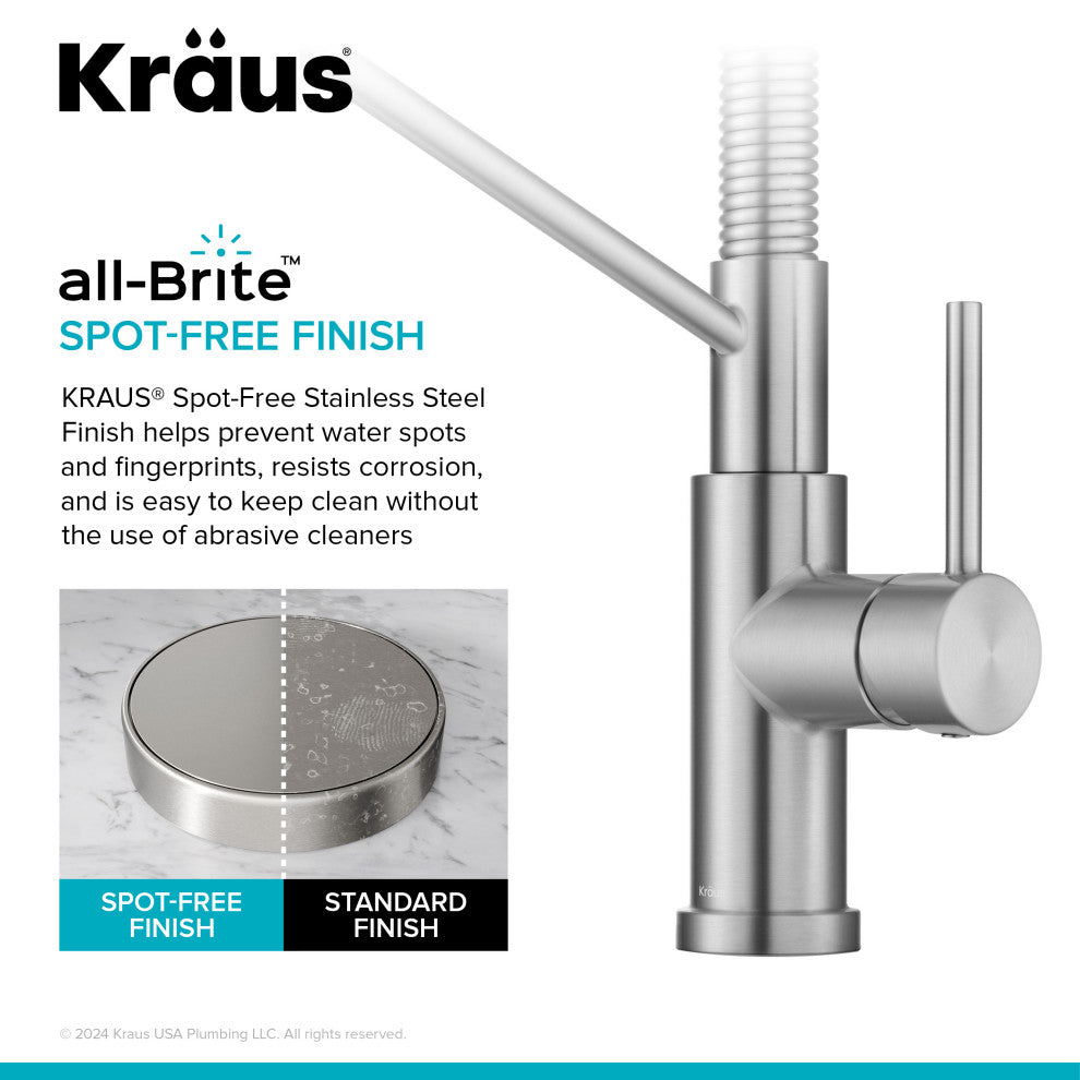 KRAUS Coda Commercial Style 2-Function 1-Handle Pull Down Kitchen Faucet, SFS