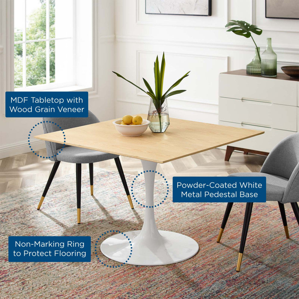 40" Dining Table, Square, Natural Brown White, Metal, Modern, Hospitality