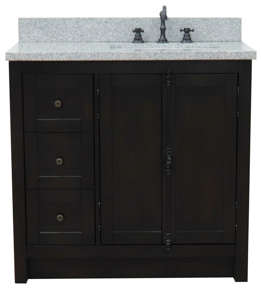 37" Vanity, Brown Ash With Gray Granite Top, Right Doors/Right Rectangle Sink
