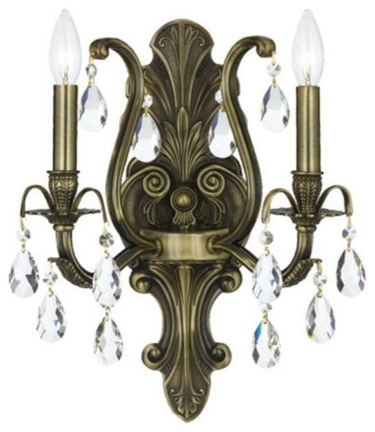 Crystorama 5563-AB-CL-MWP, 2-Light Wall Mount, Antique Brass