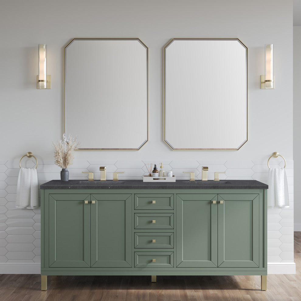 Chicago 72" Double Vanity, Smokey Celadon, Charcoal Soapstone Quartz