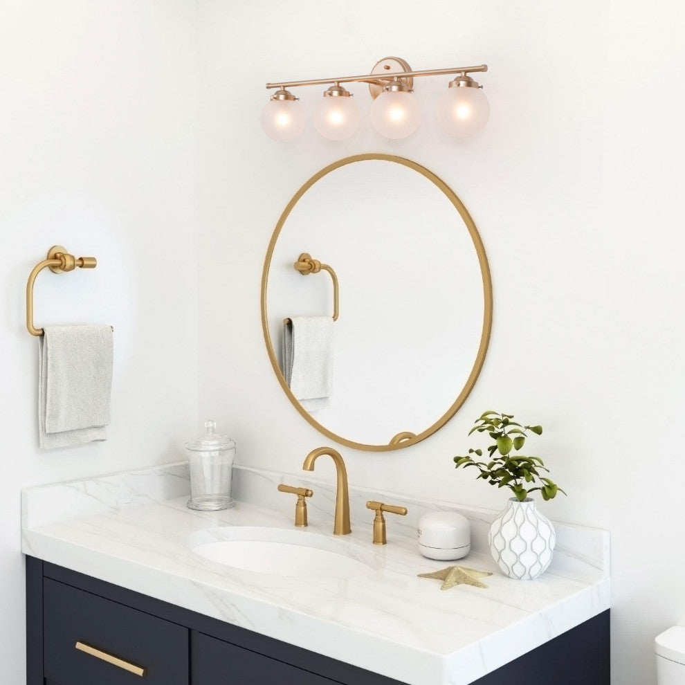 4-Lights Matte Gold and Opal Glass Globe LED Contemporary Vanity Light