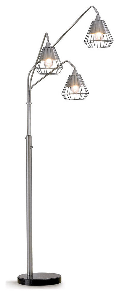 Midtown Wire Shade 3-Light Arch Floor Lamp, Brushed Metal