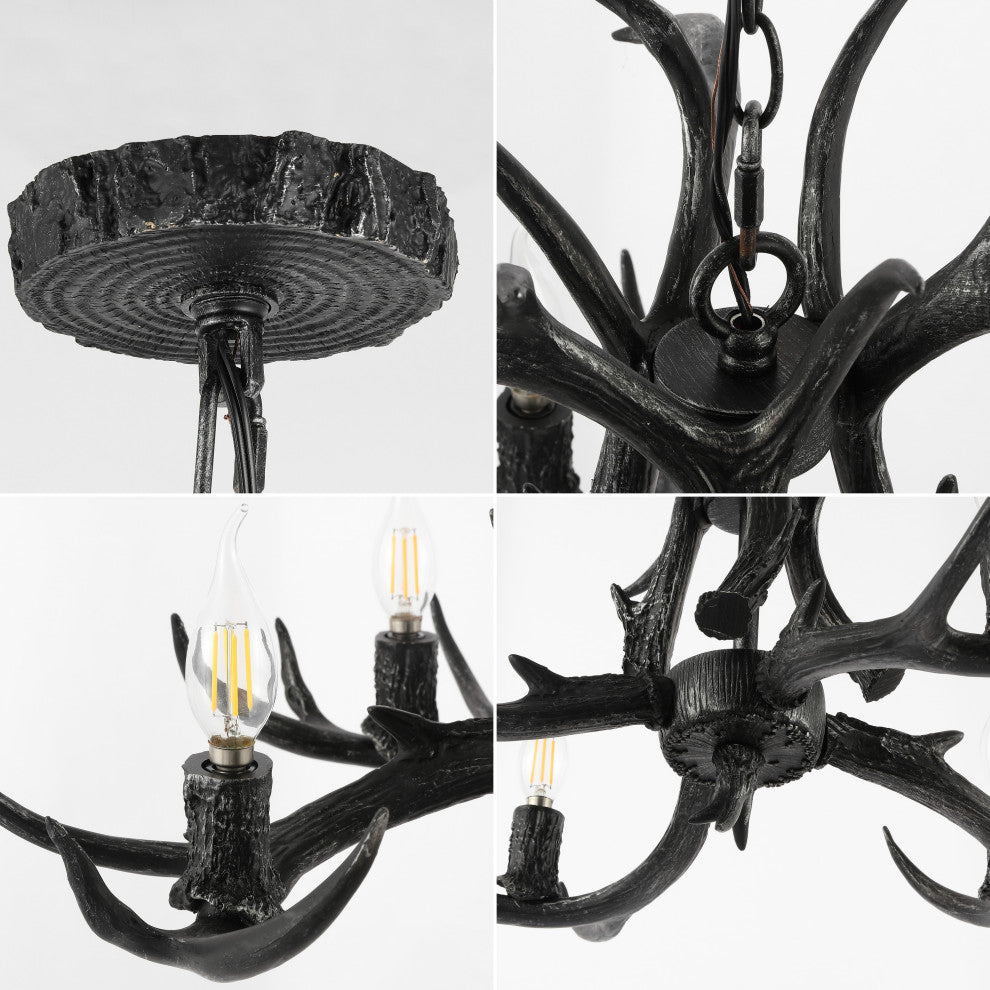 Eldora 26" Adjustable Resin Antler 4-Light LED Chandelier, Black