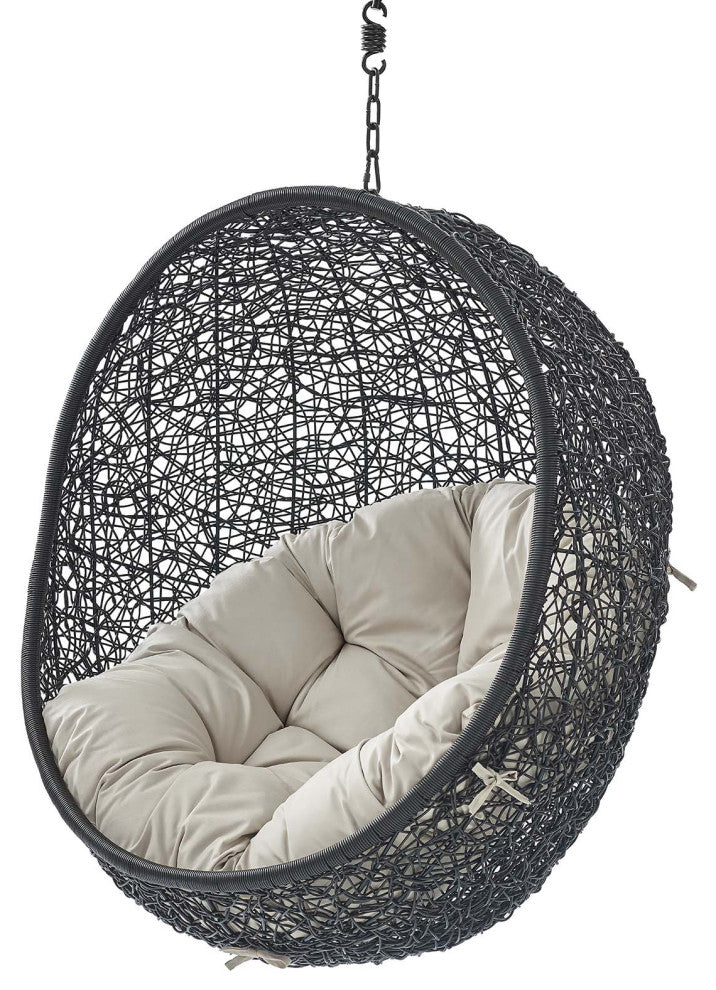 Swing Lounge Chair, Sunbrella, Black Beige, Modern, Outdoor Patio Balcony Garden