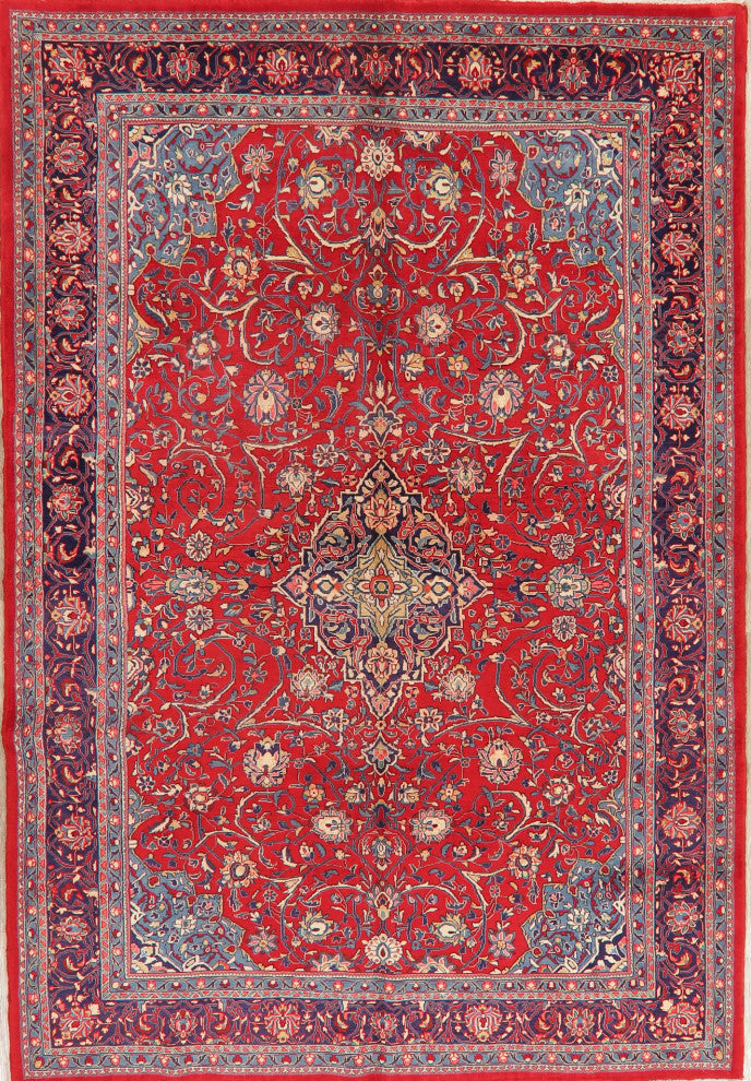 Consigned, Traditional Vintage Oriental Handmade Persian Area Rug, Red, 7x11