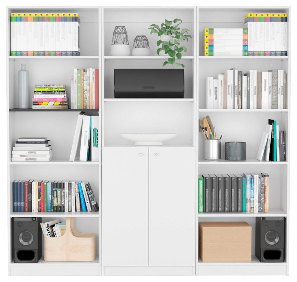 Penrose 3 Piece Living Room Set with 3 Bookcases, White
