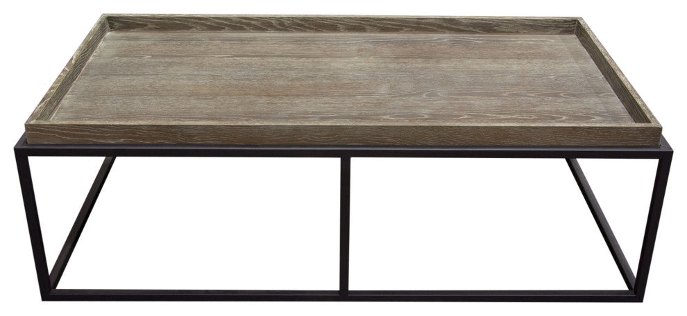 Lex Rectangle Cocktail Table in Rustic Oak Veneer Finish Top  Black