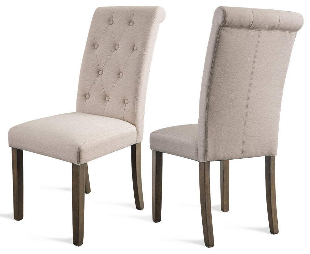 Solid Wood Dining Chair, Set of 2, Beige Tufted, Beige