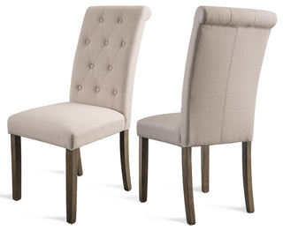 Solid Wood Dining Chair, Set of 2, Beige Tufted, Beige