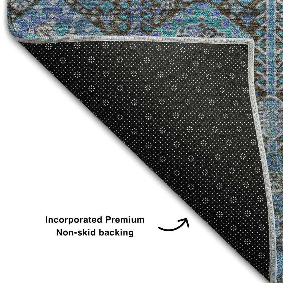 Premium Machine Washable Mayfield AMF574 Teal 5' x 7'6" Rug