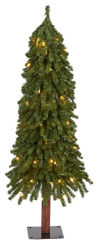 4' Grand Alpine Faux Xmas Tree W/Lights & 361 Bendable Branches W/Natural Trunk