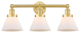 Edison Large Cone 3-Light 26" Vanity Light, Satin Gold Finish, Matte White Shade