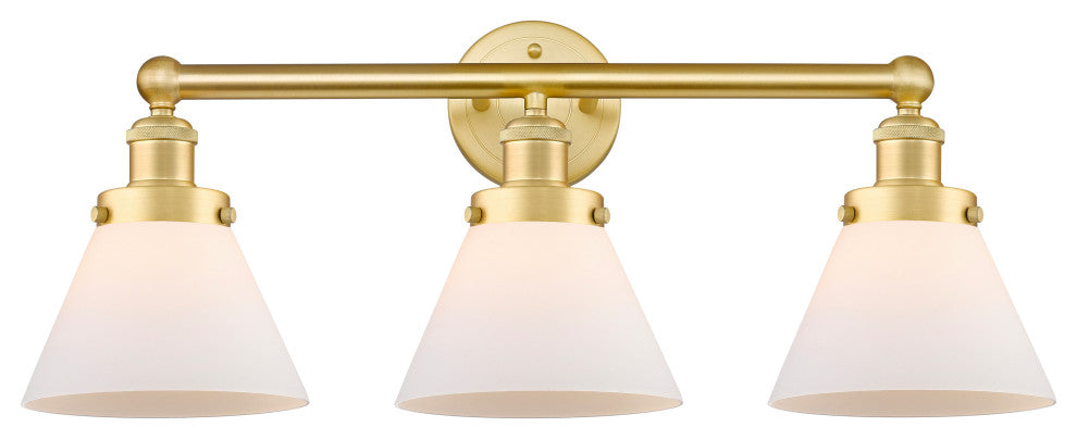 Edison Large Cone 3-Light 26" Vanity Light, Satin Gold Finish, Matte White Shade