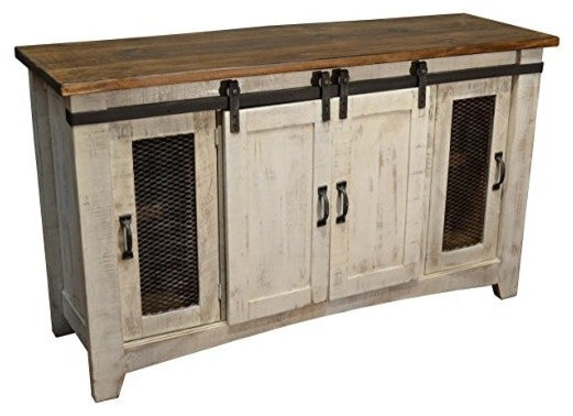 Rustic 80" White Barn-Door Media Console